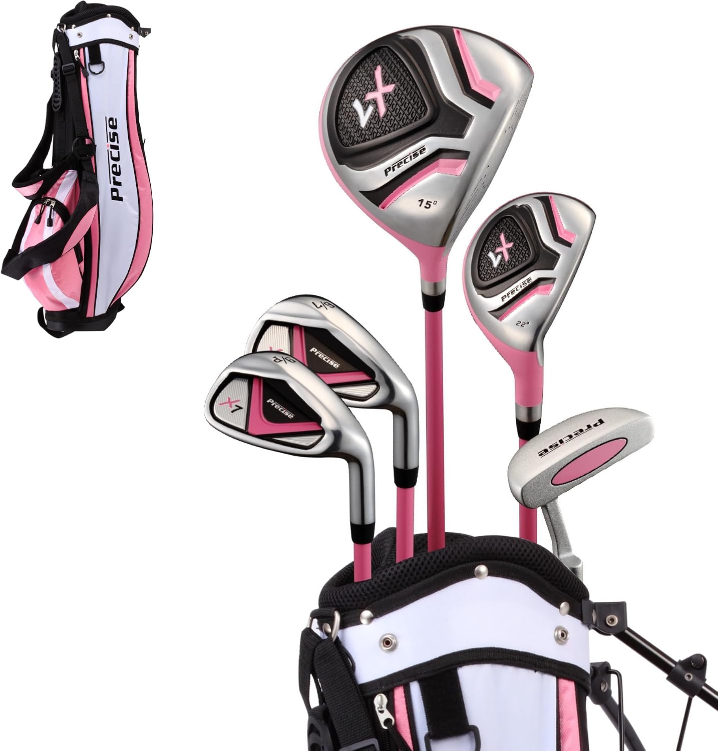 X7 Kids Golf Clubs Set – Boys’ & Girls’ Junior Golf Set with Lightweight Graphite Shafts, Hybrid, Putter & Stand Bag